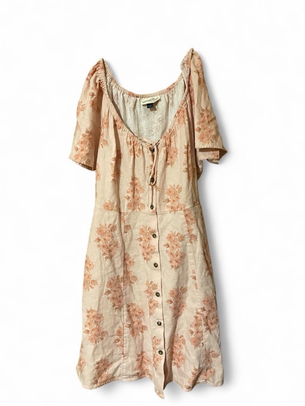 Universal Thread Peach Floral Button-Front Midi Dress